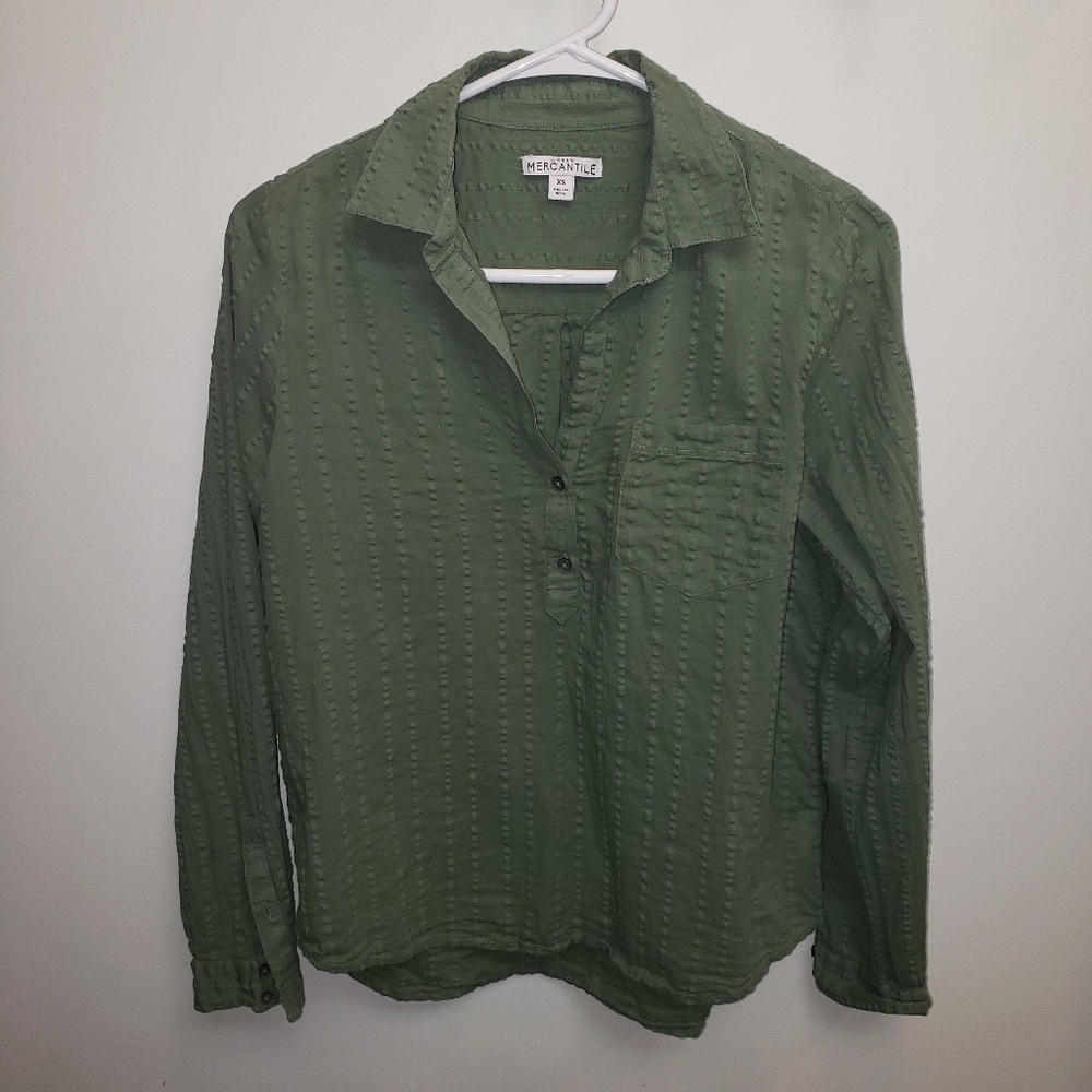 J Crew Mercantile Green Textured Button-Up Shirt Size XS